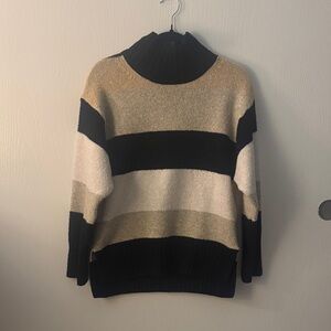 a new day Black and Tan Striped Turtleneck Sweater